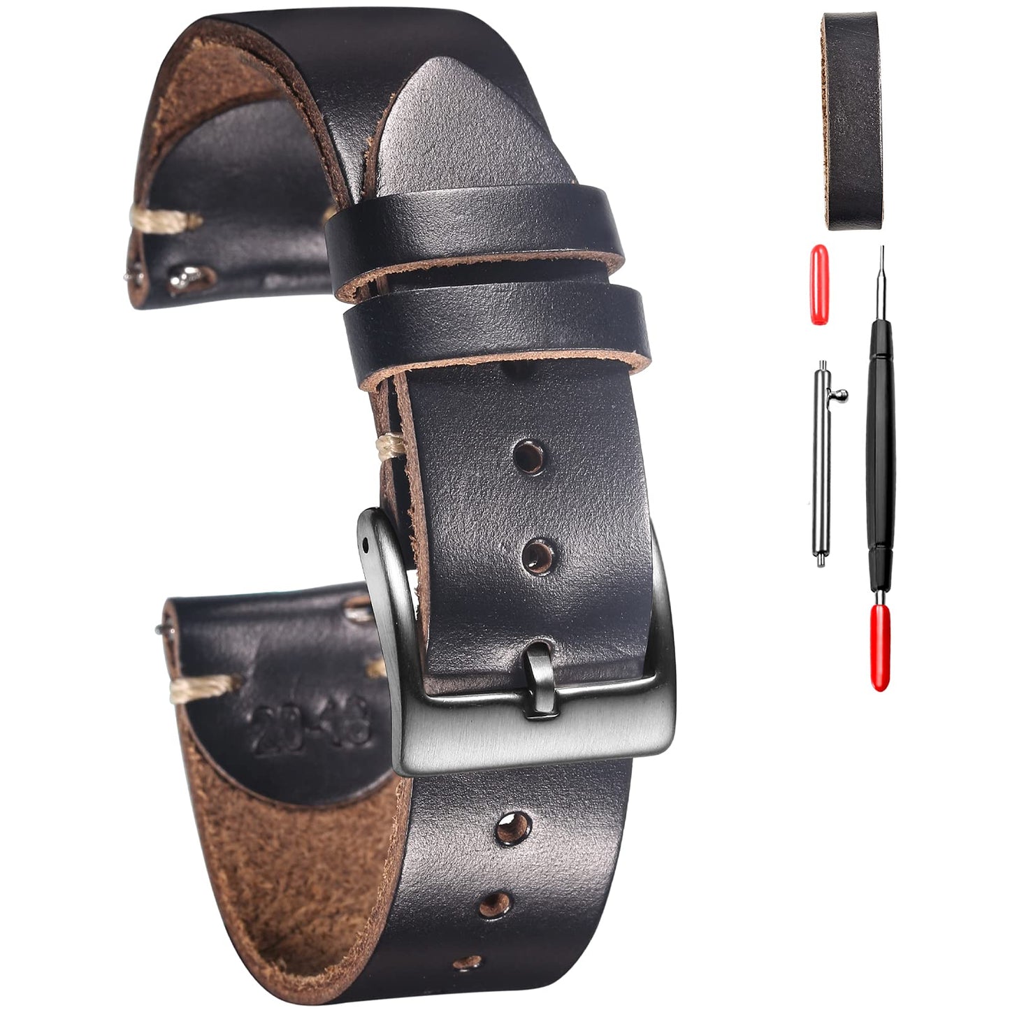 HOThemsut h Leather Watch Bands for Men, Horween Quick Release Leather Watch Strap Vintage Watch Replacement Wrap of 18mm, 20mm, 22mm