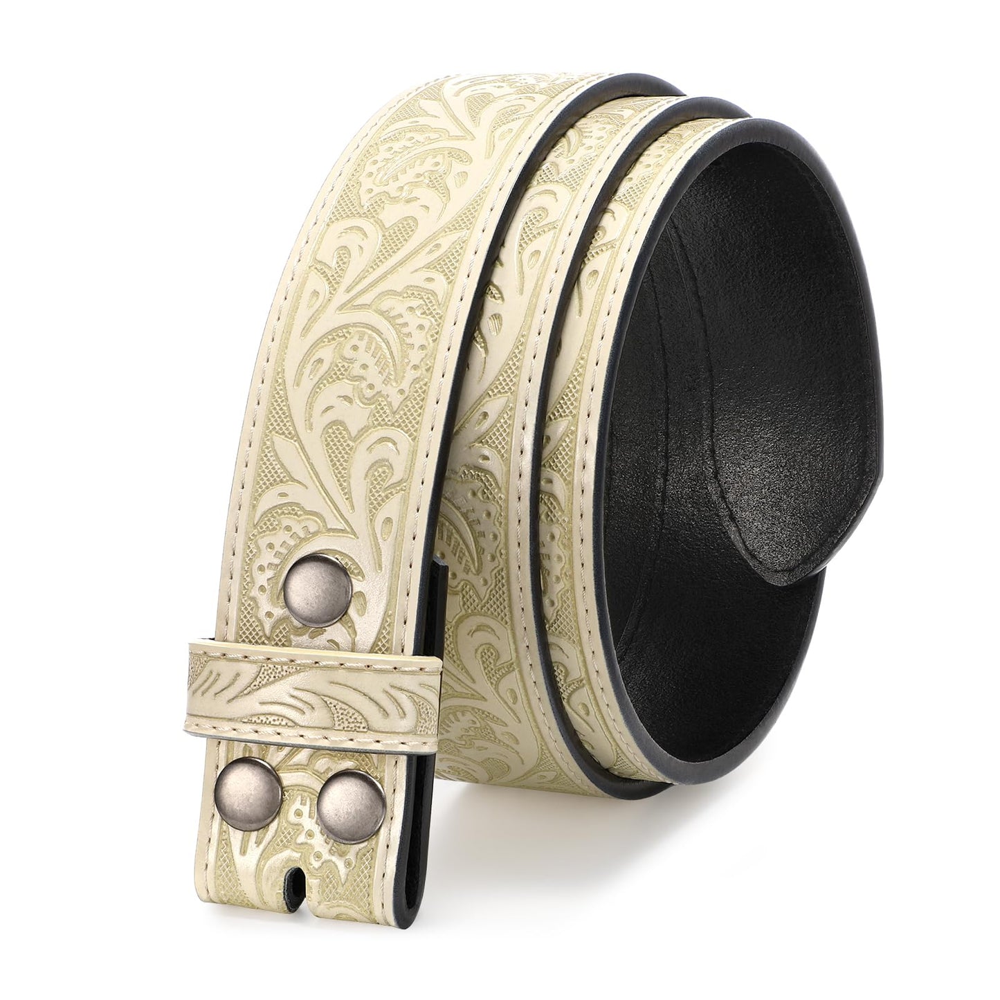 HOTTRIWORKS Western Belt Strap for Men without Buckle 1.5" Wide Floral Engraved Embossed Leather Belt Strap