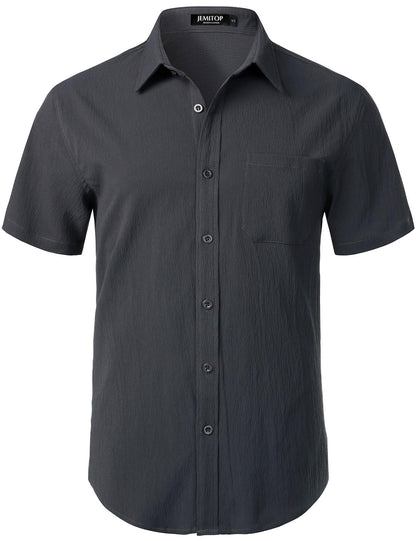 HOTJEMITOP Mens Stretch Wrinkle Free Texture Shirts | Lightweight, Summer, Beach, Stylish, Button Down, Short Sleeve, Casual, Vacation