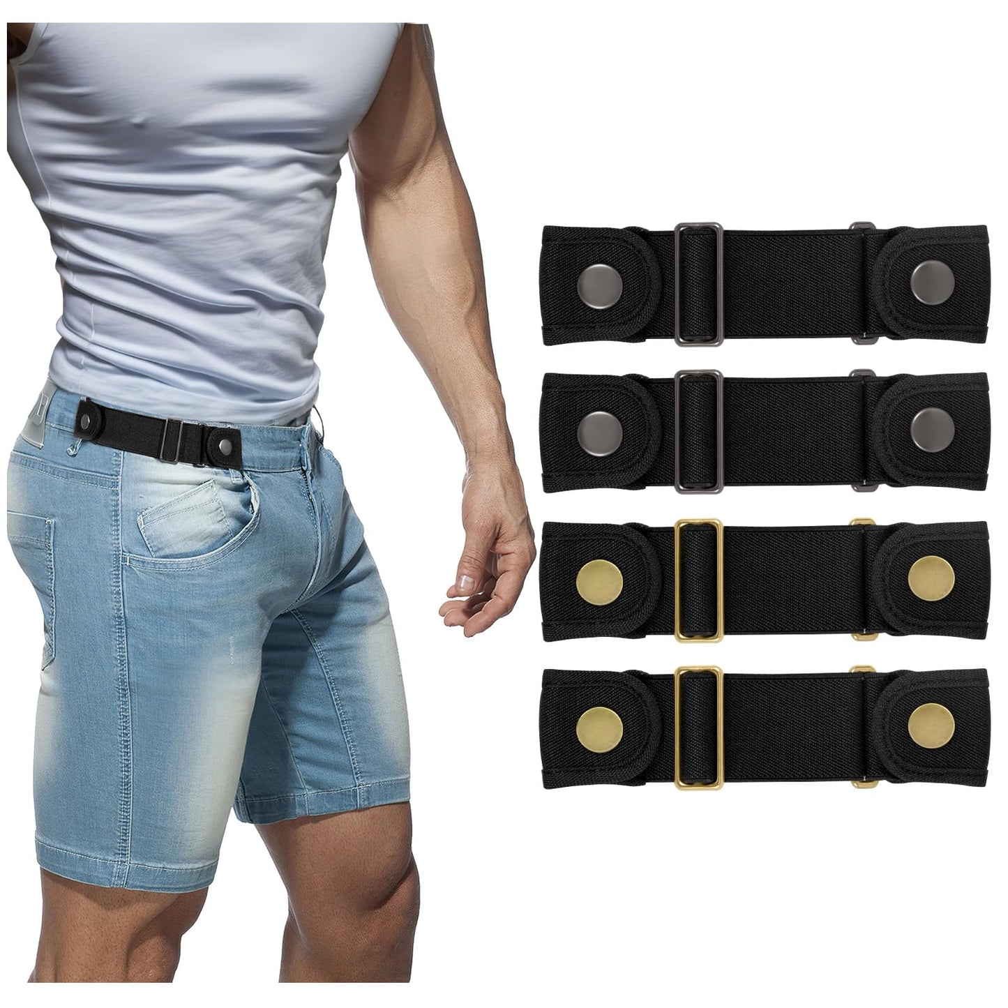 HOTBELTROAD No Buckle Belts for Men Women Side Belt without Buckle Elastic Stretch Adjustable Invisible Belt