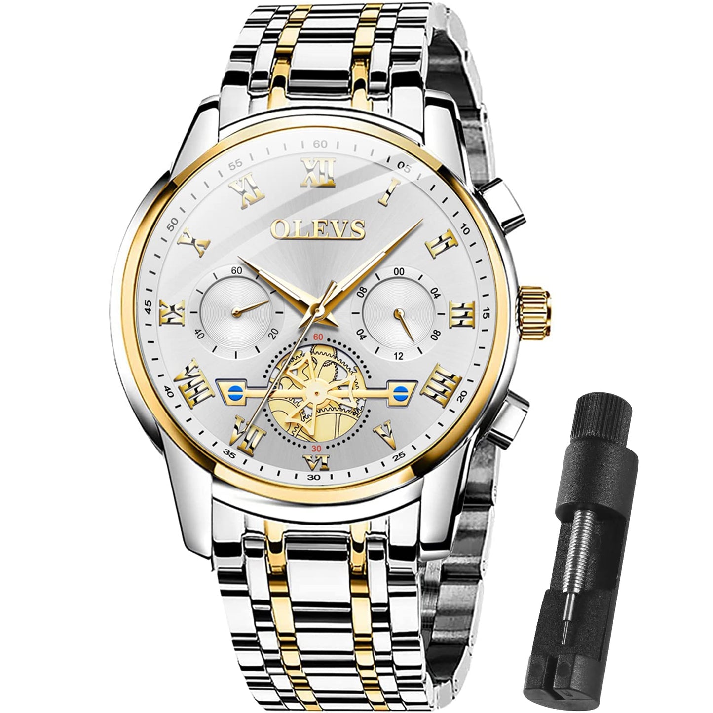 HOTOLEVS Men Multifunction Watch, Multi Dial Waterproof Luminous Chronograph Men's Watch with Date Gift for Men,Stainless Steel Watches for Men,Classic Men Wrist Watch