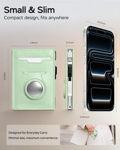 HOTRFID Wallet Women with AirTag Holder Pop Up Metal Card Holder for Air Tag | Stylish & Practical, Anti-Theft Leather Wallet Holds 10-12 Cards and Cash, Slim Small Trifold, ID Window Wristlet, Gift Boxed