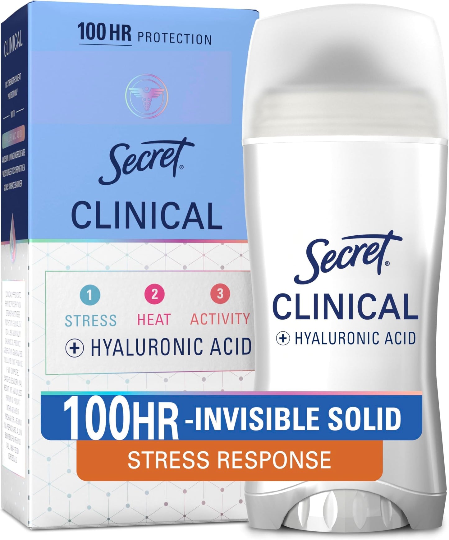 HOTSecret Clinical Strength Invisible Solid Antiperspirant Deodorant for Women, 100HR Sweat & Odor Protection, 3X Stress Protection with Hyaluronic Acid, PH Balanced, Completely Clean Scent, 2.6 oz