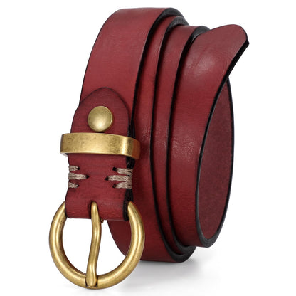 HOTSANSTHS Womens Genuine Leather Belts for Jeans Pants Trendy Vintage Thin Leather Belt Gold Buckle Ladies Skinny Waist Belt