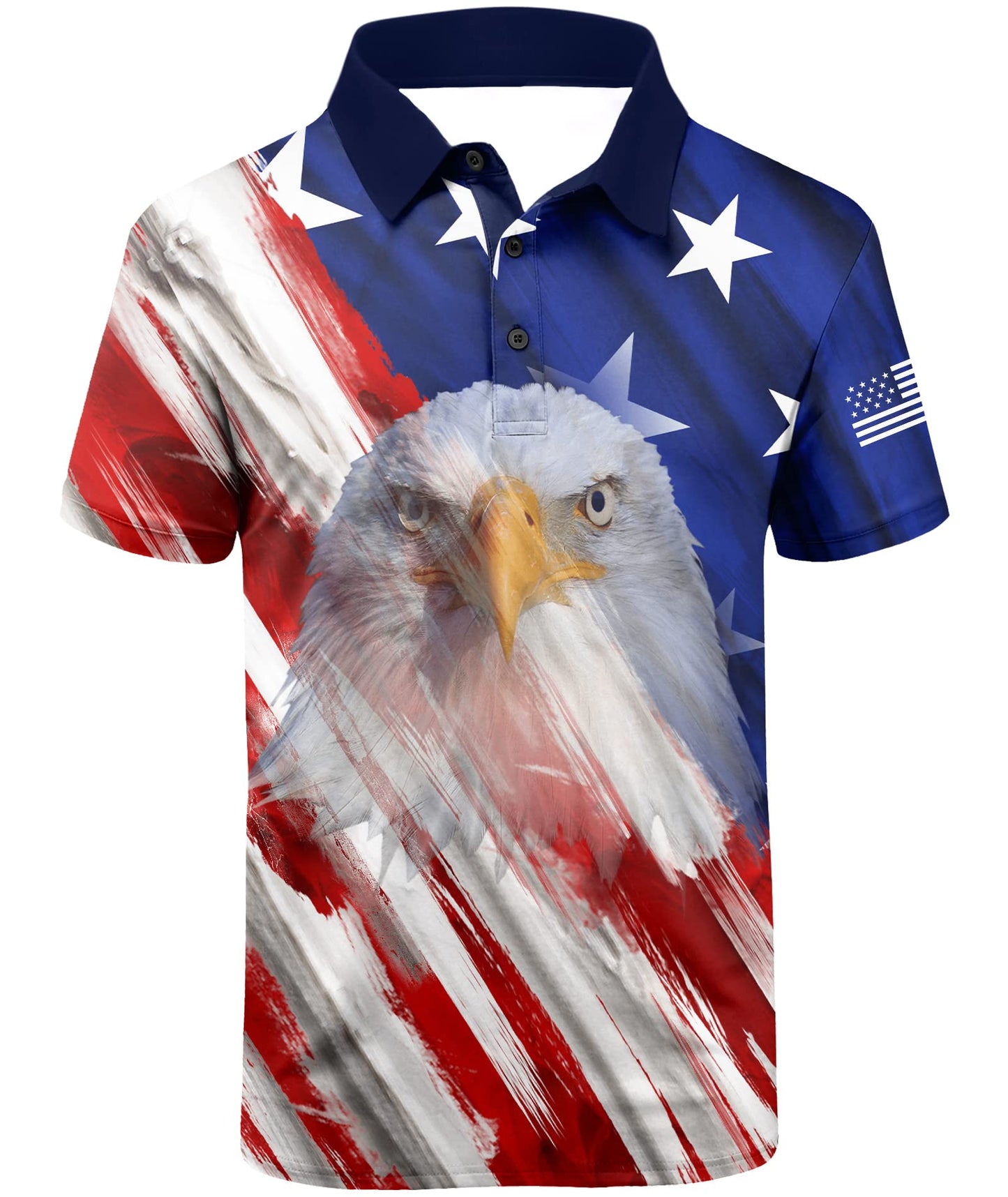 HOTV VALANCH Mens American Falg Polo Shirts Short Sleeve Performance Patriotic Shirt Funny Golf Shirt