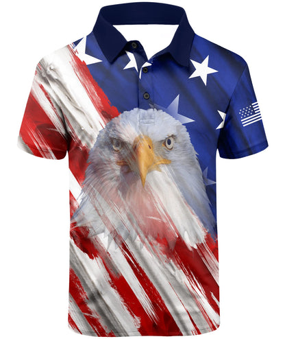HOTV VALANCH Mens American Falg Polo Shirts Short Sleeve Performance Patriotic Shirt Funny Golf Shirt