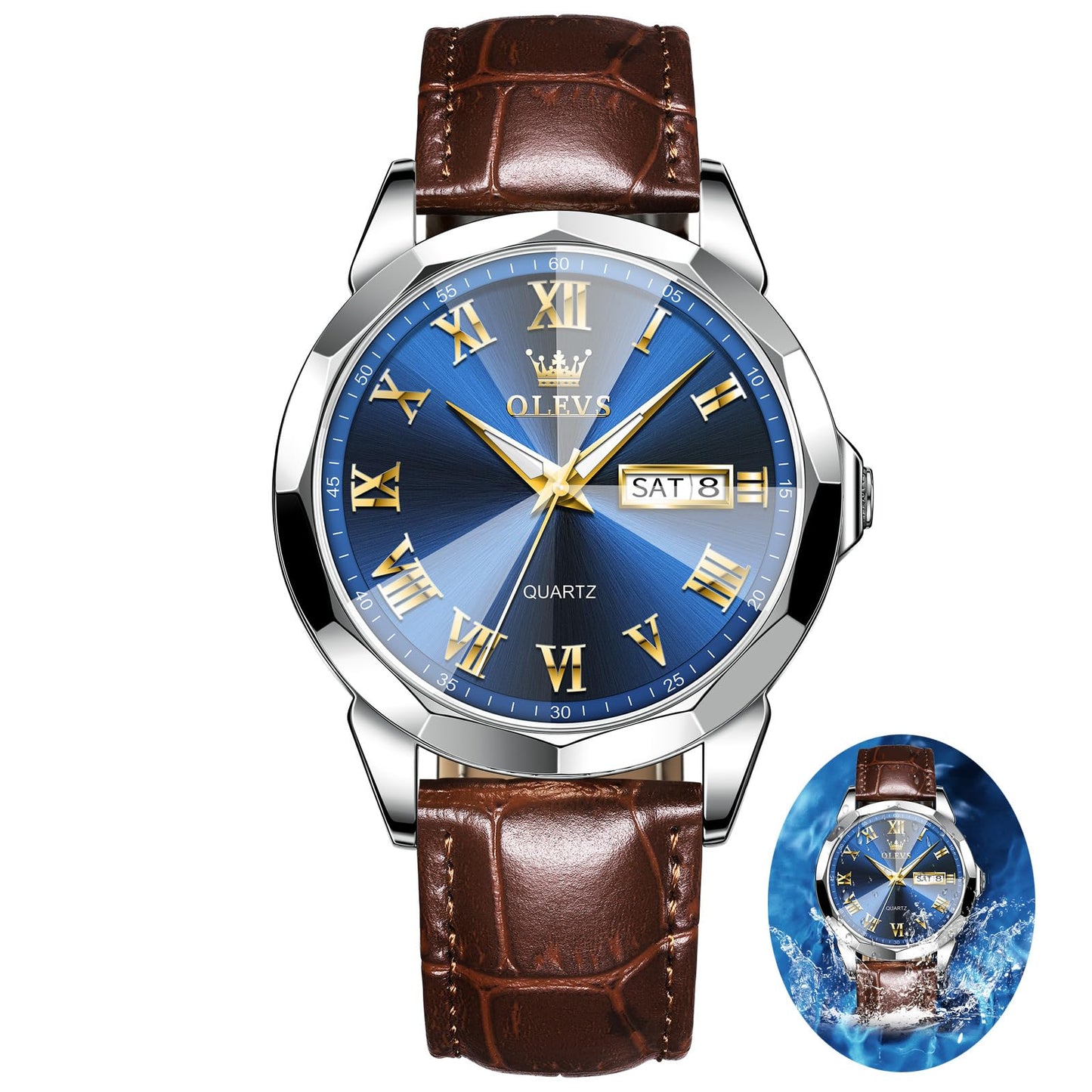 HOTOLEVS Watches for Men Case Waterproof Watches Leather Band Day Date Mens Watch Analog Quartz Chronograph Wristwatches Multi-Function Men's Watch