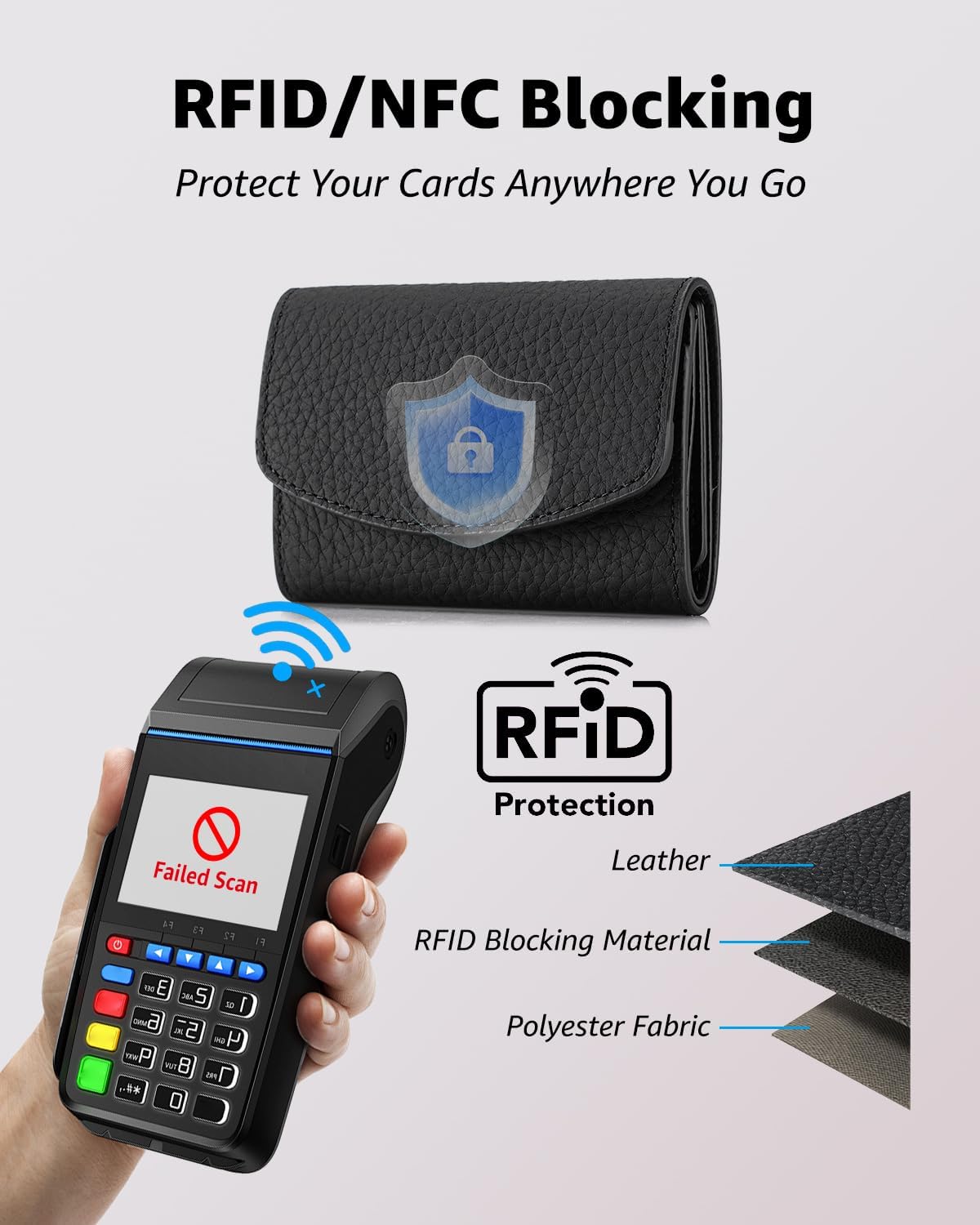 HOTKarmiir Minimalist RFID Soft Leather Wallet for Women, Trifold and Compact Everyday Carry Wallet with Card Holder, Cash and Coin Pocket, Mini and Slim Into Small Bags (Black)