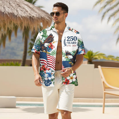 HOT250Th Anniversary USA Hawaiian Shirt for Men, 1776-2026 Patriotic Short Sleeve Shirt, Independence Day Gifts