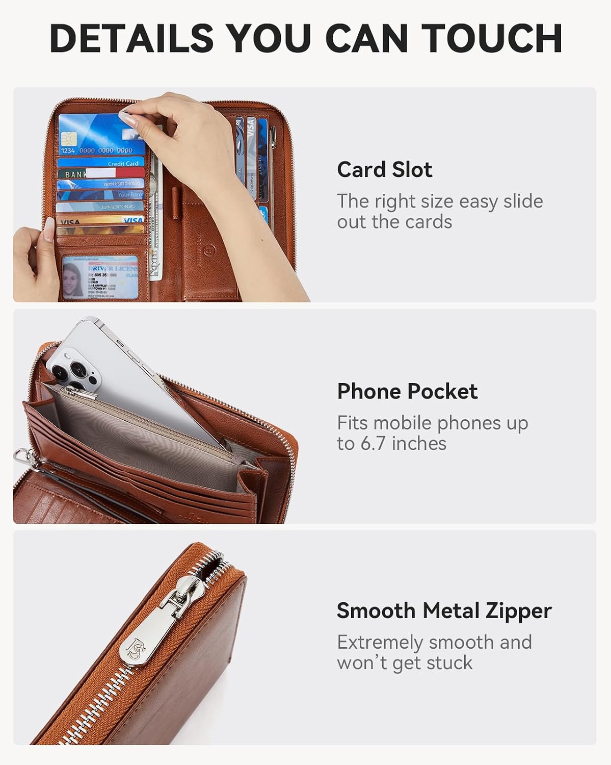 HOTBOSTANTEN Leather Wallet for Women RFID Blocking Zip Around Credit Cards Holder Phone Clutch
