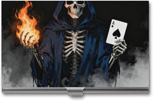 HOTBusiness Card Holder Case Slim, Aluminum Alloy, Credit Card Organizer Skeleton Skull Spades Ace Game Over for Men Women