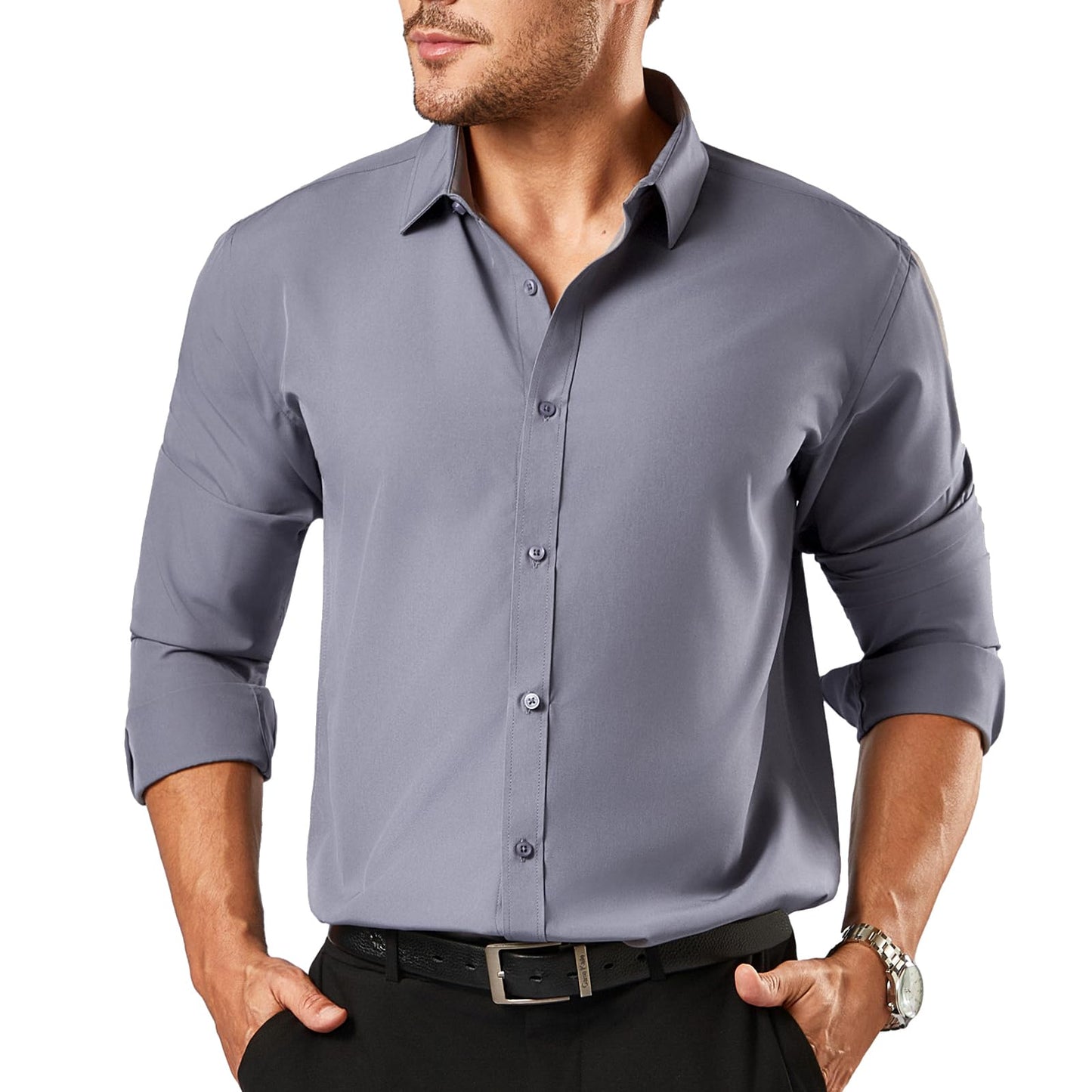 HOTDress Shirts for Men Big and Tall(XL Big-6XL Big Tall) Button Down Long Sleeve Business Casual Collared Shirt