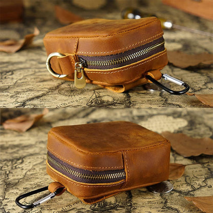 HOT1 Pcs Leather Coin Pouch Keychain, Leather Mini Belt Bag,Coin Organizer, Change Holder, Leather zipper Pouch for Men & Women，Outdoor Running Sports Mini Storage Bag