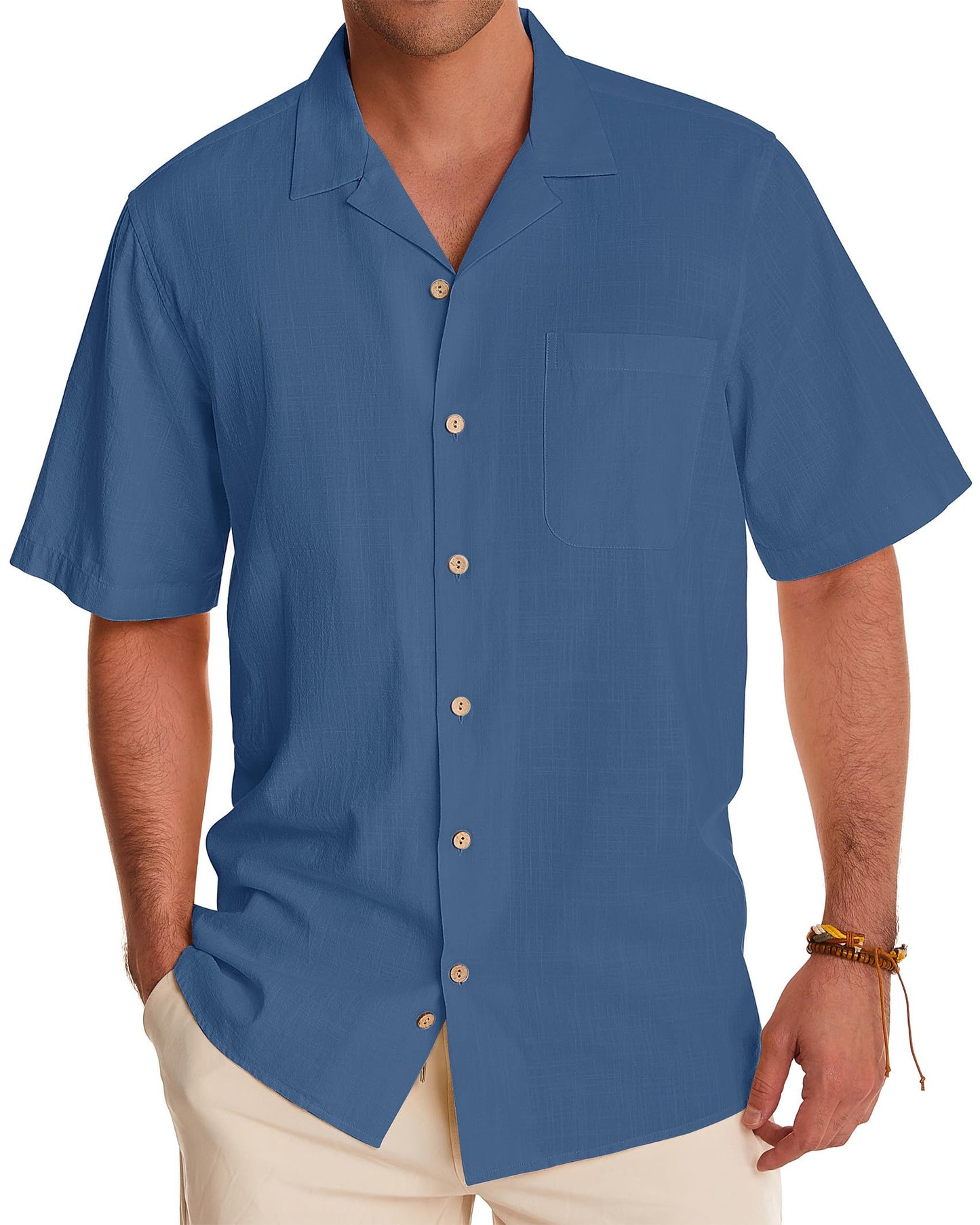 HOTAlimens & Gentle Mens Linen Shirts Cotton Hawaiian Shirts Short Sleeve Button Down Shirts Casual Summer Beach Tops