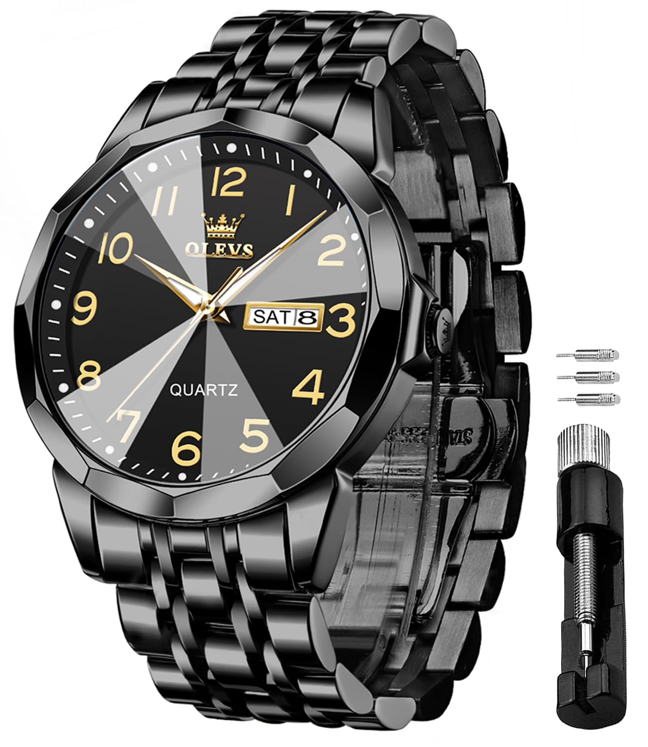 HOTOLEVS Watch for Men Luxury Dress Analog Quartz Stainless Steel Waterproof Luminous Date Diamond Business Two Tone Casual Wrist Watch