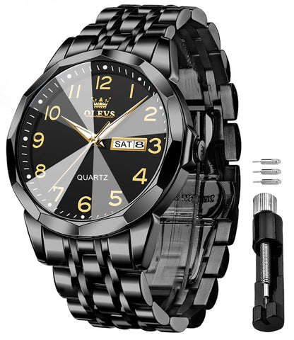 HOTOLEVS Watch for Men Luxury Dress Analog Quartz Stainless Steel Waterproof Luminous Date Diamond Business Two Tone Casual Wrist Watch