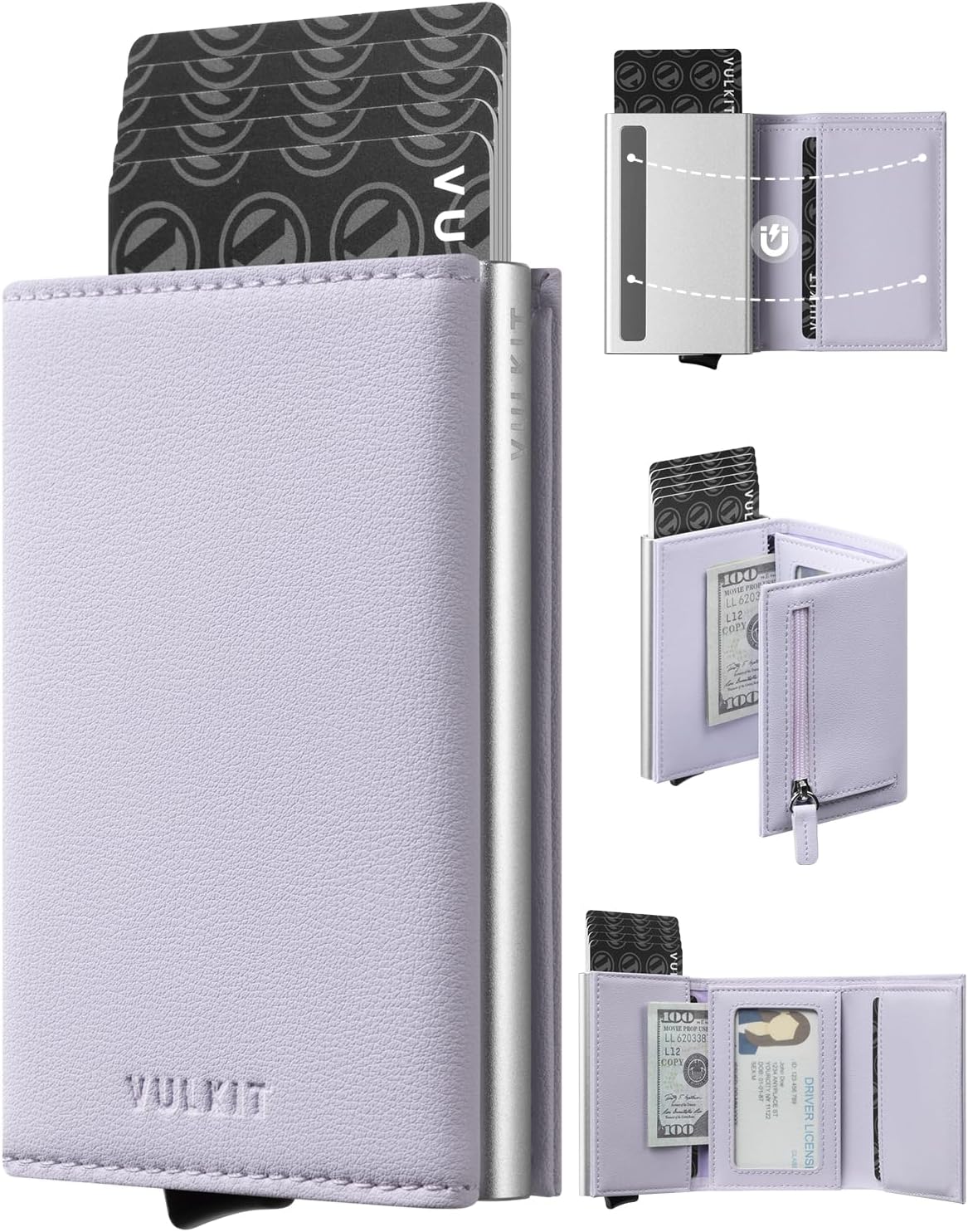 HOTVULKIT Pop up Wallet for Women - Leather Trifold Wallets RFID Anti-Theft Credit Card Holder, Minimalist, Coin Pocket, ID Window, Cash Slot, Magnetic Closure (Lavender)