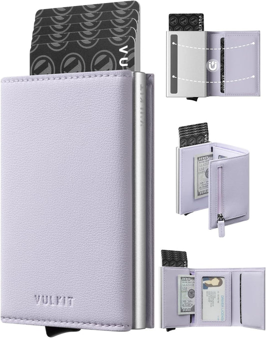 HOTVULKIT Pop up Wallet for Women - Leather Trifold Wallets RFID Anti-Theft Credit Card Holder, Minimalist, Coin Pocket, ID Window, Cash Slot, Magnetic Closure (Lavender)