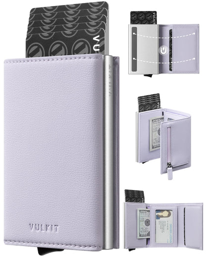 HOTVULKIT Pop up Wallet for Women - Leather Trifold Wallets RFID Anti-Theft Credit Card Holder, Minimalist, Coin Pocket, ID Window, Cash Slot, Magnetic Closure (Lavender)