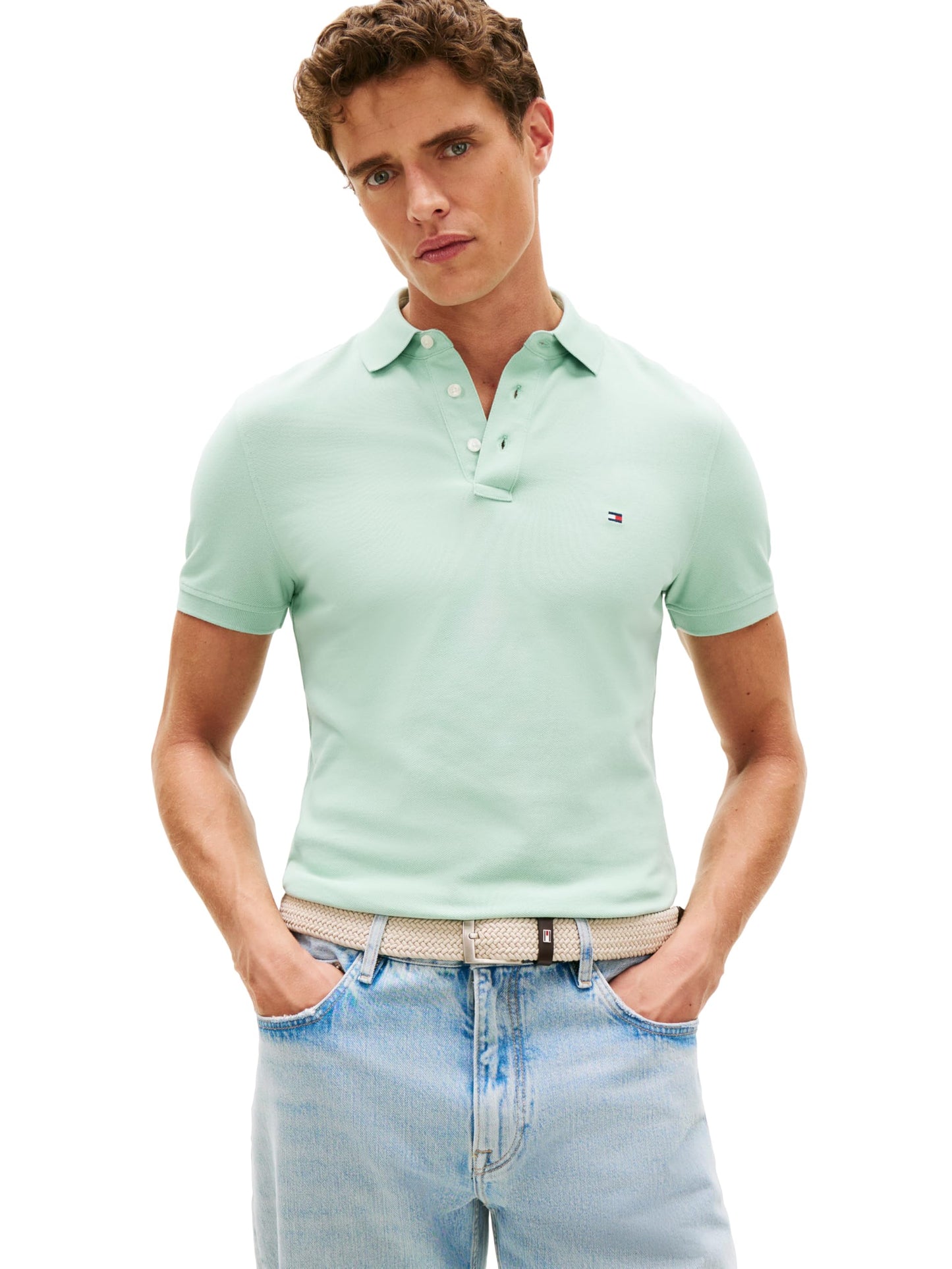 HOTTommy Hilfiger Men's Short Sleeve Polo Shirts in Slim Fit with Stretch and Organic Pique Cotton