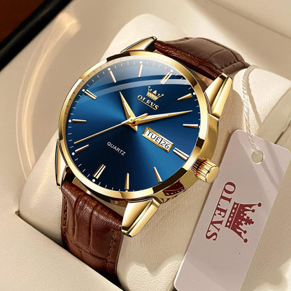 HOTOLEVS Mens Watch Brown Leather Band Dress Watch for Men Quartz Waterproof Men's Wrist Watch 38MM Gold Case Easy to Read Day Date Business Casual Men Watches Gifts for Him Relojes para Hombres