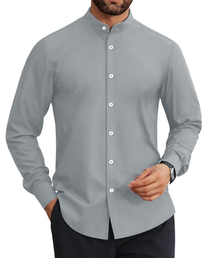 HOTLion Nardo Mens Dress Shirts Wrinkle Free Dress Shirts for Men Long Sleeve Button Down Shirts Banded Collar Shirts