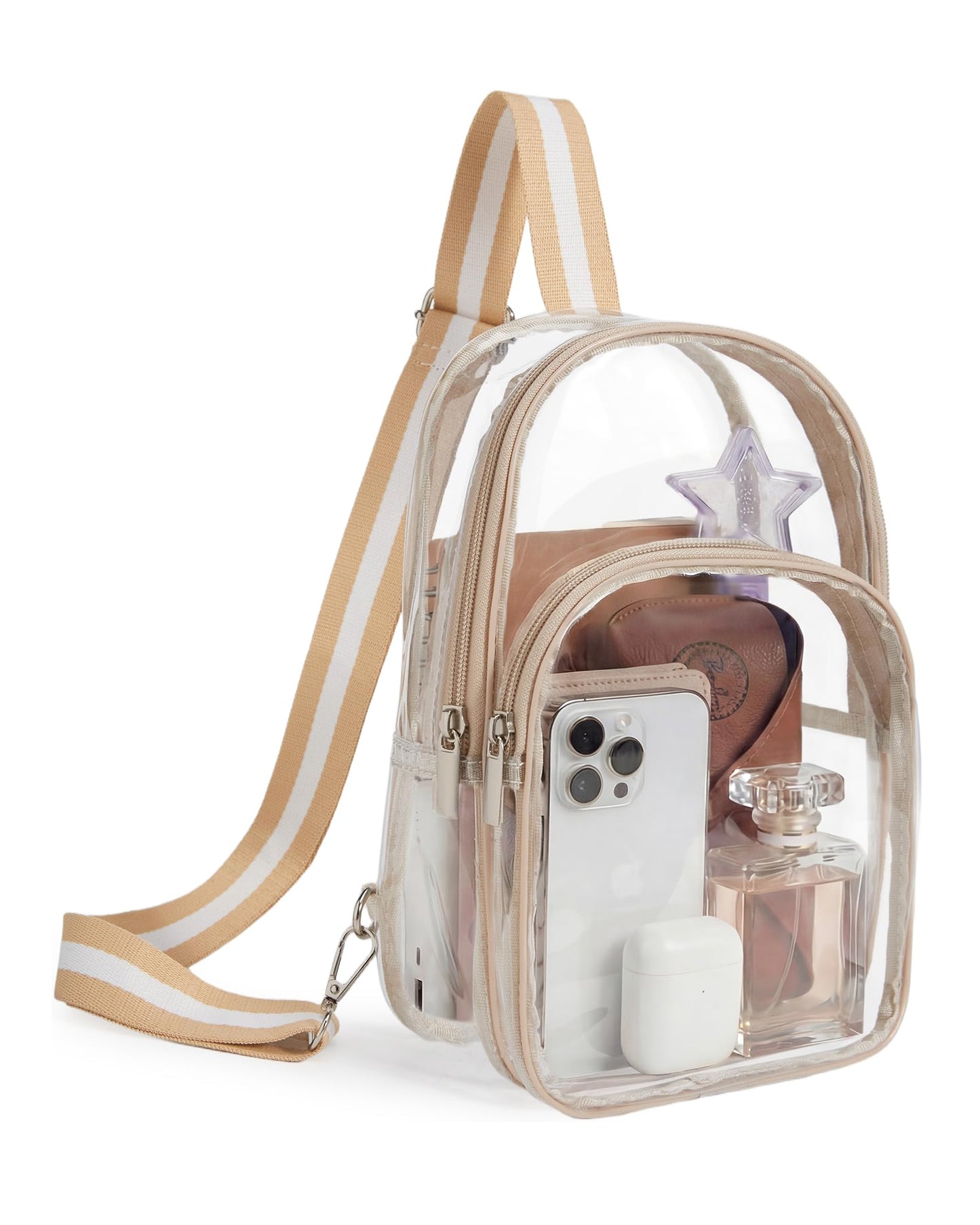 HOTMissnine Clear Bag for Stadium Events Clear Sling Bag Fanny Pack Crossbody Purse for Sport Concert with Side Mesh Pocket