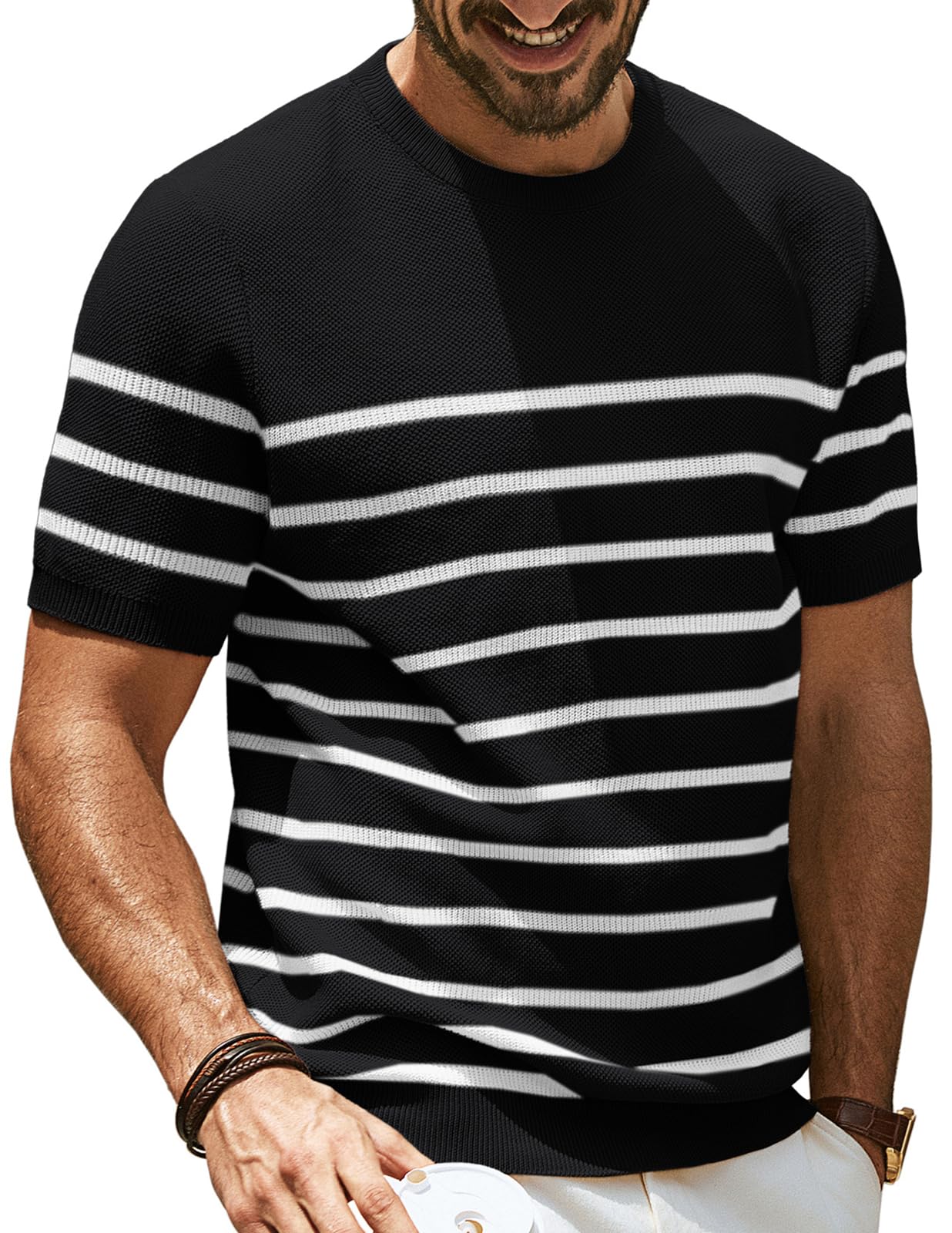 HOTPJ PAUL JONES Mens T Shirts Casual Knit Short Sleeve Tee | Crewneck, Textured Stretch T-Shirts, Lightweight, Comfortable, Breathable, Summer Clothing, Fashion, Classic, Vacation