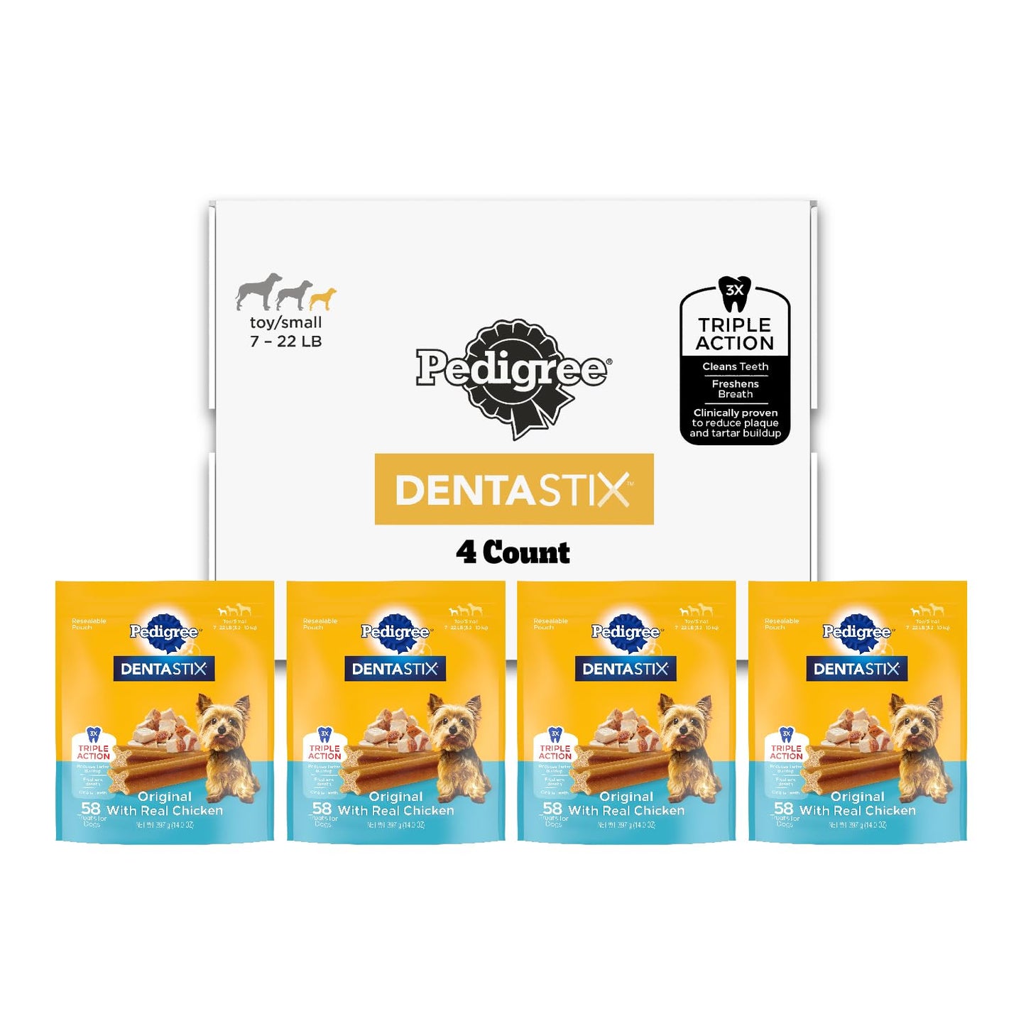 HOTPedigree Dentastix Small & Toy Breed Dog Dental Treats, Fresh, 102 Count | Triple action dental care, reduces tartar, cleans teeth, freshens breath, for dogs 7-22 lbs, no added sugar/fillers