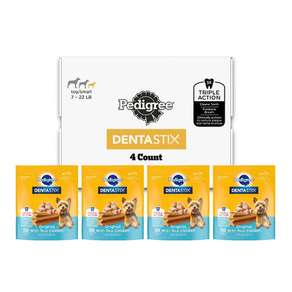 HOTPedigree Dentastix Small & Toy Breed Dog Dental Treats, Fresh, 102 Count | Triple action dental care, reduces tartar, cleans teeth, freshens breath, for dogs 7-22 lbs, no added sugar/fillers