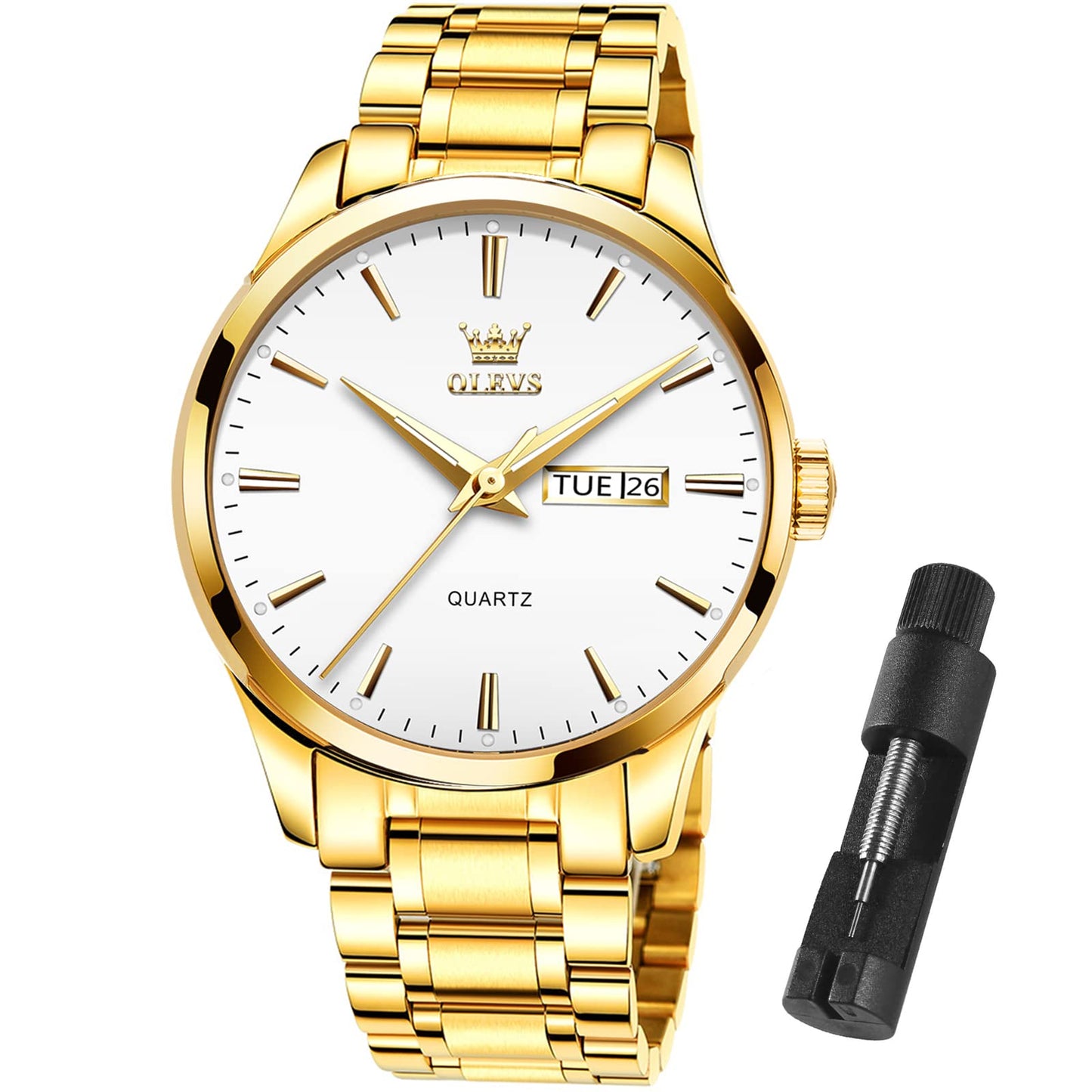 HOTOLEVS Mens Gold Watches Waterproof Stainless Steel Lightweight Watch with Date Classic Luxury Dress Watch for Men Gold White Blue Green Dial