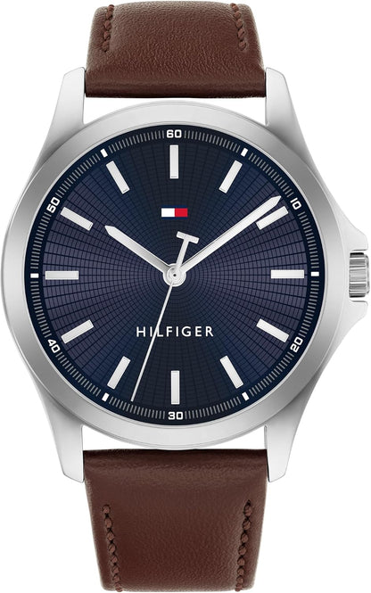 HOTTommy Hilfiger Men's 3-Hand Quartz Watch – 42mm Case, Leather Strap, 3 ATM Water Resistant, Modern Everyday Timepiece, Gift for Him