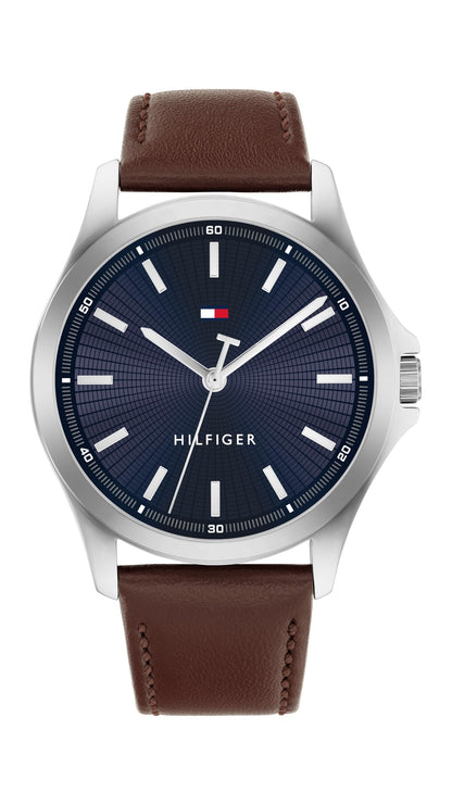 HOTTommy Hilfiger Men's 3-Hand Quartz Watch – 42mm Case, Leather Strap, 3 ATM Water Resistant, Modern Everyday Timepiece, Gift for Him