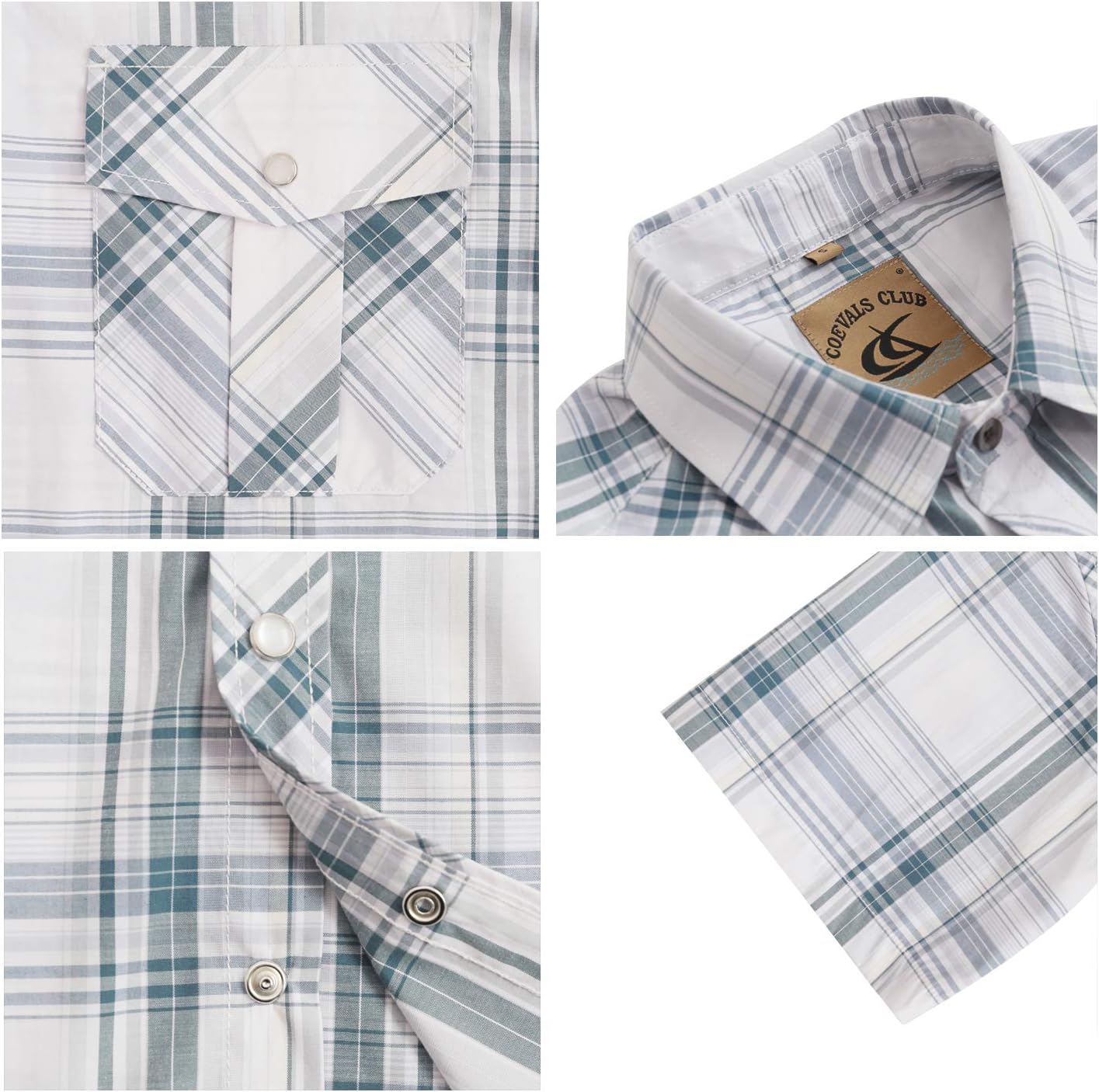 HOTCOEVALS CLUB Men's Western Cowboy Short Sleeve Pearl Snap Casual Plaid Work Shirts