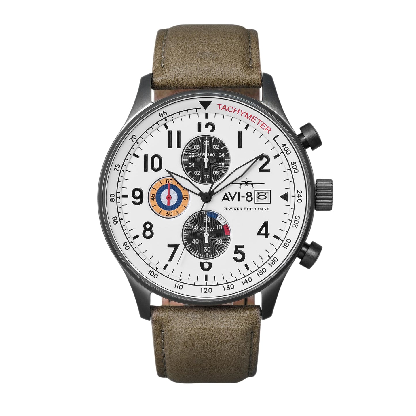 HOTAVI-8 Hawker Hurricane Men's Pilot Watch – Classic Chronograph, Japanese Quartz Movement, Stainless Steel Case, Leather Strap, AV-4011