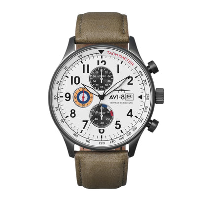 HOTAVI-8 Hawker Hurricane Men's Pilot Watch – Classic Chronograph, Japanese Quartz Movement, Stainless Steel Case, Leather Strap, AV-4011