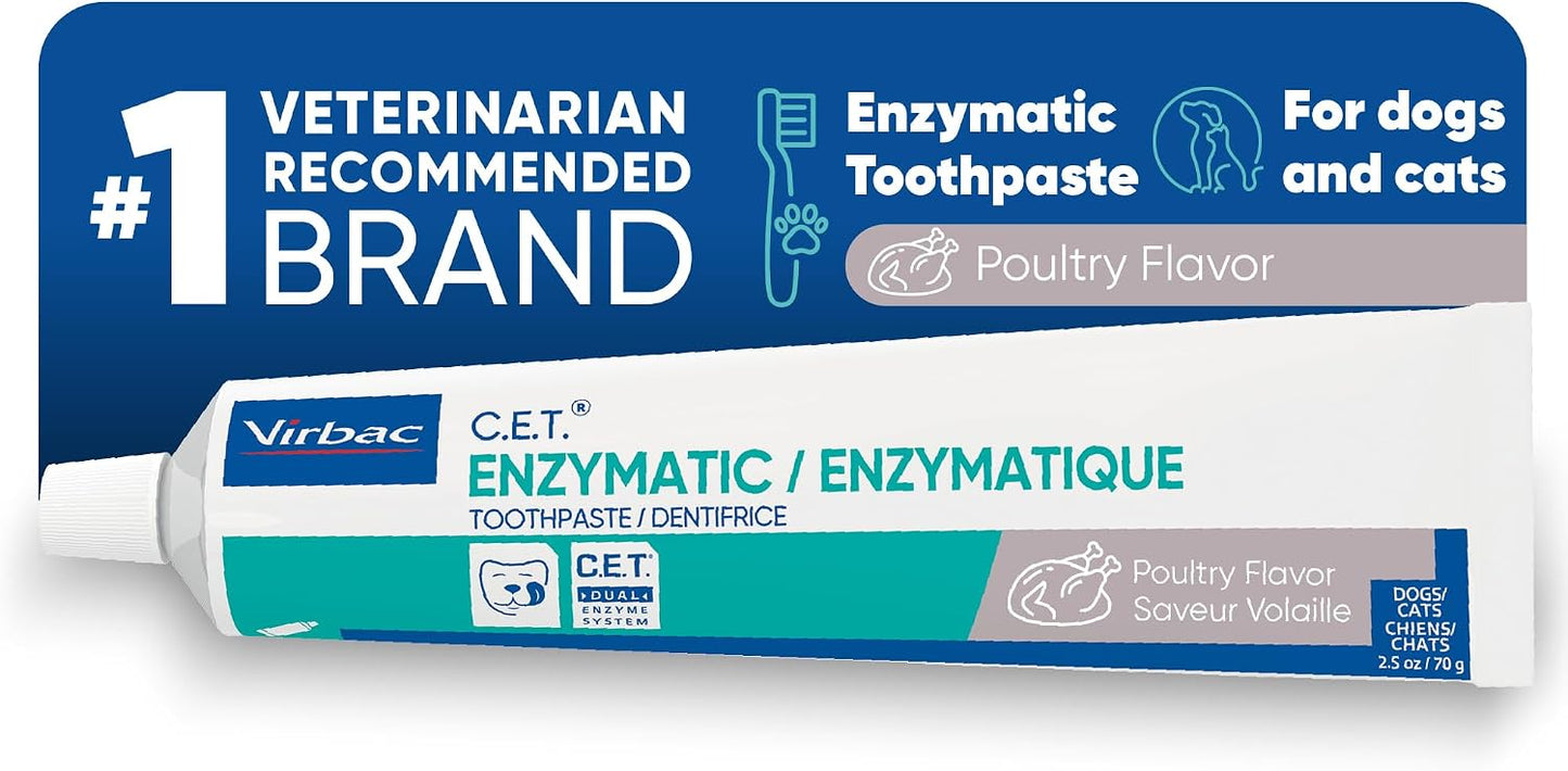 HOTC.E.T. Enzymatic Toothpaste for Dogs and Cats, Poultry, 2.5oz | Plaque and tartar control for fresh breath, pet dental care toothpaste, Dual enzyme system, poultry flavored toothpaste