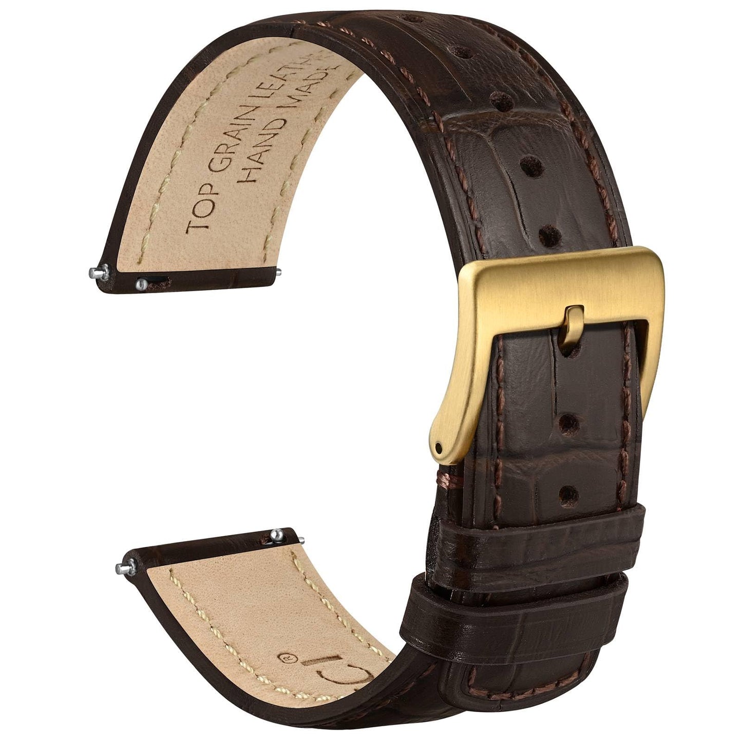 HOTWOCCI Watch Bands, Top Grain Leather, Embossed Alligator Grain, Quick Release, Band Width 18mm 20mm 22mm
