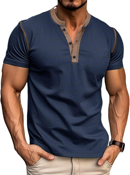HOTMen's Casual Henley Shirts Classic Button Cotton Short Sleeve T-Shirt Summer Basic Solid Lightweight Tees Tops