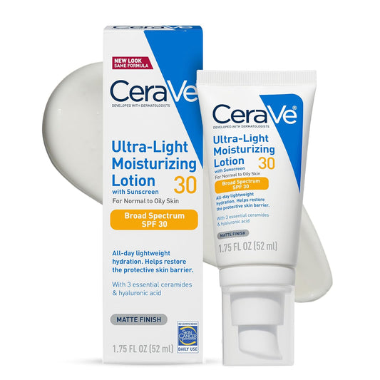 HOTCeraVe Ultra-Light Moisturizing Lotion With SPF 30, Daily Face Moisturizer with SPF, Formulated with Hyaluronic Acid & Ceramides, Broad Spectrum SPF, Oil Free, Matte Finish, 1.7 Ounce