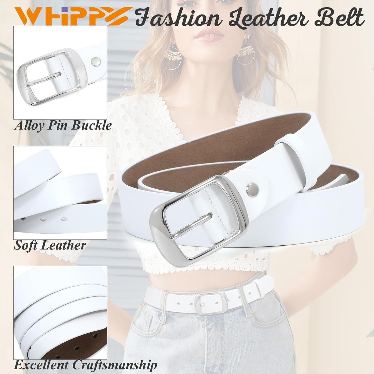 HOTWHIPPY Women Leather Belts for Jeans Pants Fashion Dress Belt for Women with Solid Pin Buckle