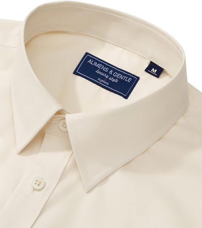 HOTAlimens & Gentle Men's Dress Shirt Regular Fit Stretch Stain Shield Long Sleeve Solid Business Wedding Button Down Shirts