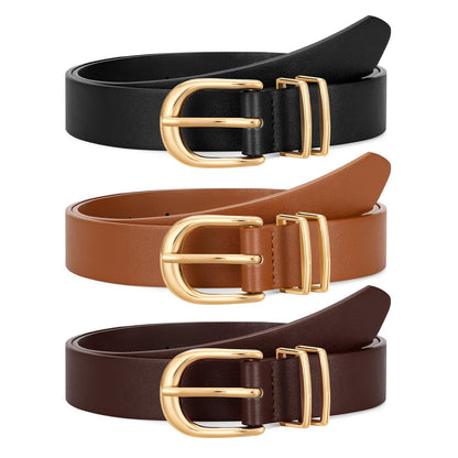 HOTJASGOOD 3 Pack Women Leather Belts For Jeans Dresses Pants Ladies Faux Leather Waist Belt with Gold Buckle