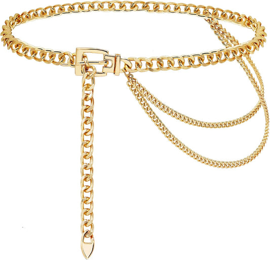 HOTSuyi Chain Belt for Women Girls Gold Metal Waist Chain Multilayer Chunky Chain Belts for Dress