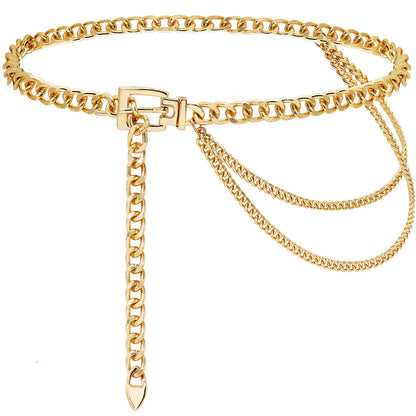 HOTSuyi Chain Belt for Women Girls Gold Metal Waist Chain Multilayer Chunky Chain Belts for Dress