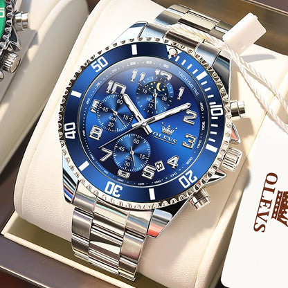 HOTOLEVS Watches for Men Stainless Steel Dress Men Watch with Date Big Face Chronograph Waterproof Luxury Fashion Watch Blue/Black/Gold/Green/Silver Face Relojes para Hombres