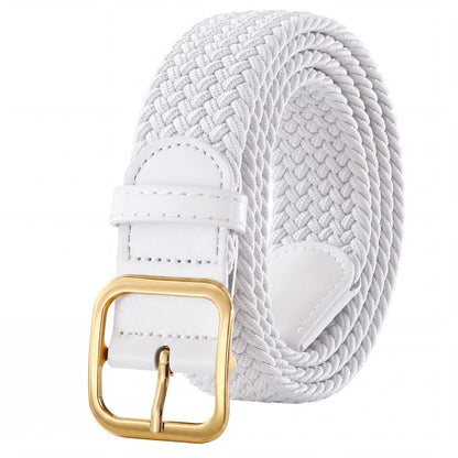 HOTXZQTIVE Women Elastic Braided Belt with Black Buckle, Woven Stretch Fabric