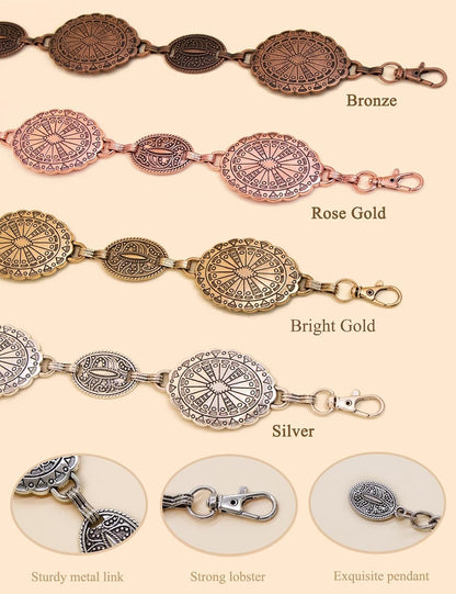 HOTTOPACC Western Metal Concho Belt for Women Cowgirl Chain Belts for Dresses Jeans Country Concert Outfit