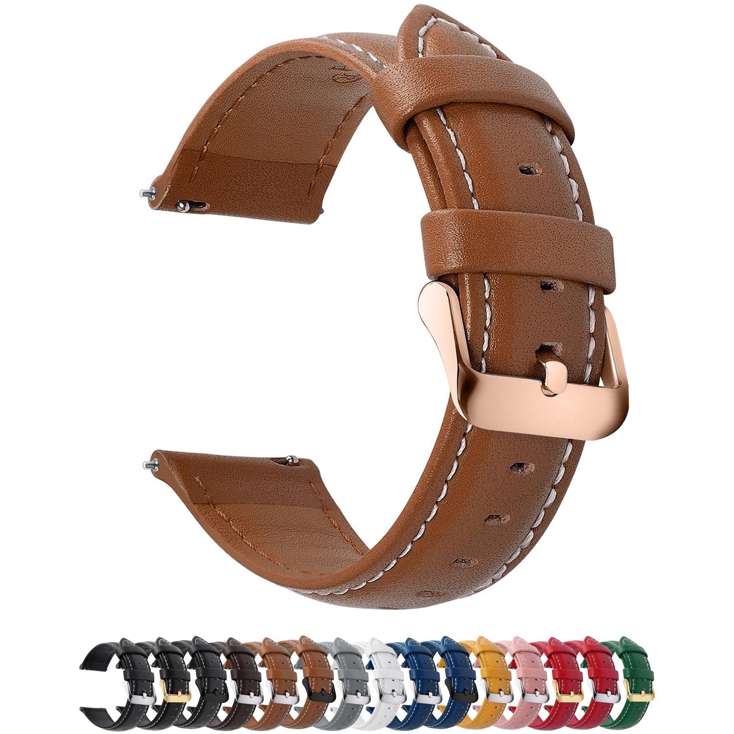 HOTFullmosa 19mm Quick Release Leather Watch Band | Traditional Smartwatch Replacement Strap for Women Men Formal Daily Commute, Black&Silver Buckle
