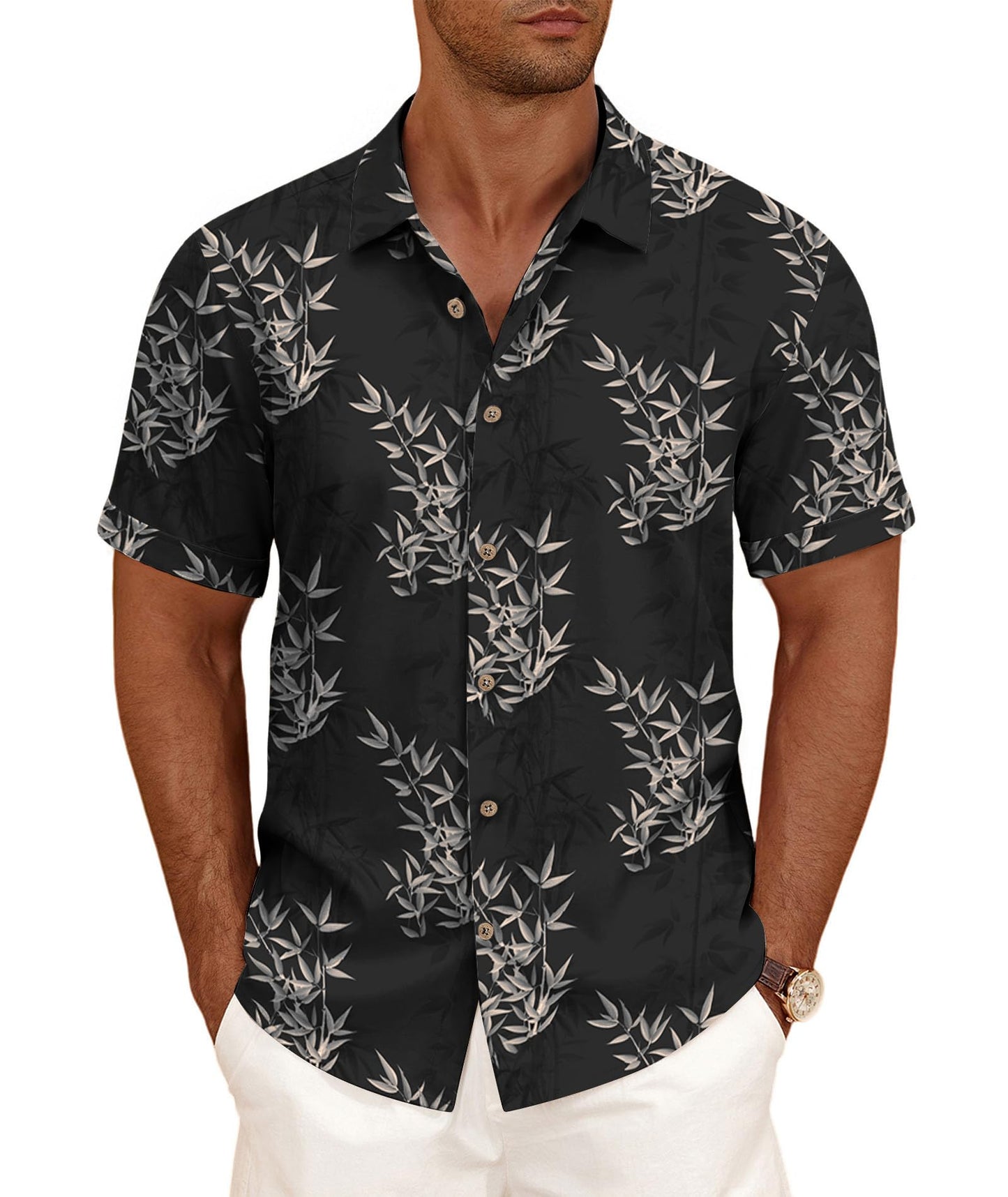 HOTCURBODO Linen Blend Shirts for Men Casual Short Sleeve Button Down Shirt Cool Summer Beach Wedding Vacation Tops
